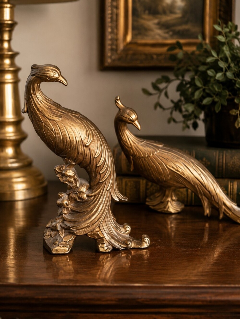 1960s Syroco Wood Phoenix Peacock Pheasant Birds